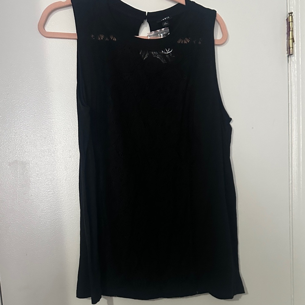 Elegant Black Sleeveless Top with lace detail down the front